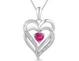 Lab Created Pink Sapphire 3/4 Carat (ctw) Double Heart Pendant Necklace in Sterling Silver